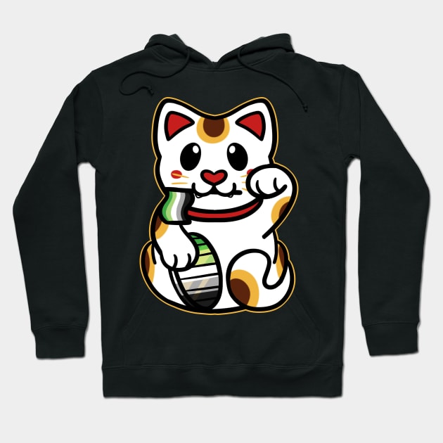 LGBTQ+ Pride Lucky Cat - Aromantic Hoodie by leashonlife